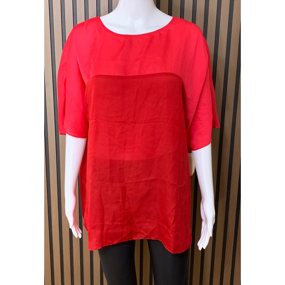 Coldwater Creek Colorblock Dolman Top Red Pink Blouse L 14 NEW Lagenlook
